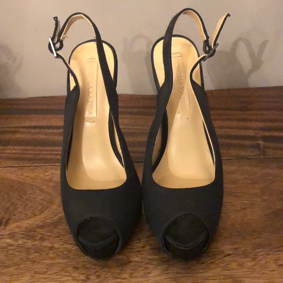 BCBG satin peep toe platform stilettos - Picture 2 of 3